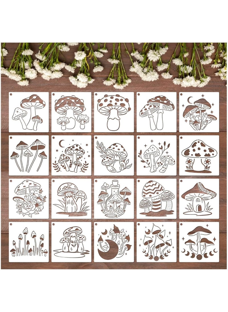 20 Pieces Mushroom Mould, Reusable Boho Mushroom Flowers Moon Moulds for Painting on Wood, Fabric, Tile, Book Porcelain, Fabric and Pillows DIY Decorations Craft Projects (20 Pieces Mushroom 5.1) - Image 2